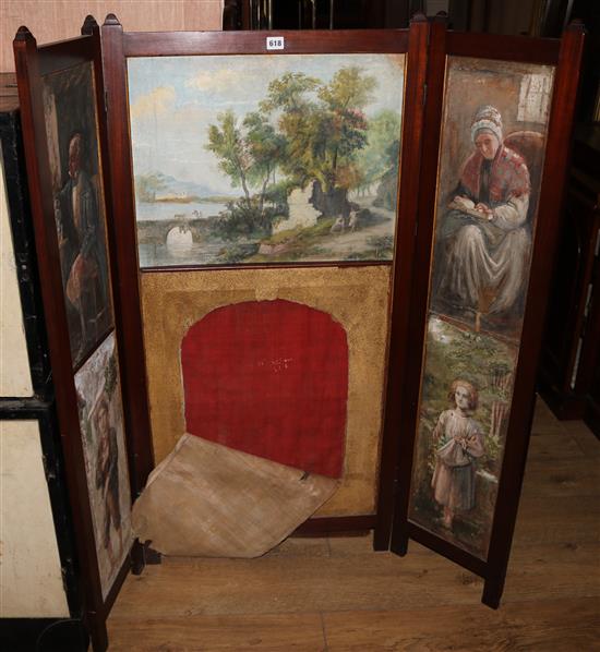 3 panel Victorian folding scrap screen H.127cm